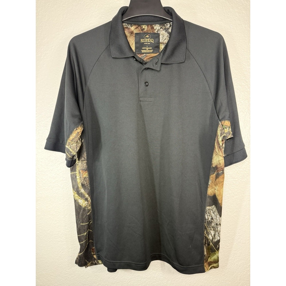 REDHEAD Men's polo shirt Large Black Camo Polyester Hunting Outdoor